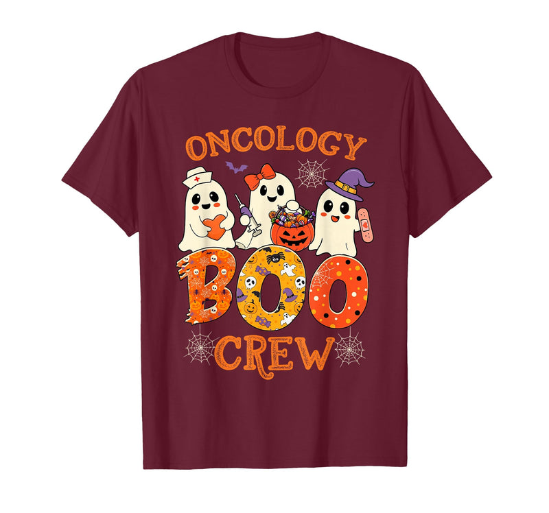 Oncology Boo Crew Funny Ghost Halloween Spooky Costume Nurse T-Shirt - Burgundy