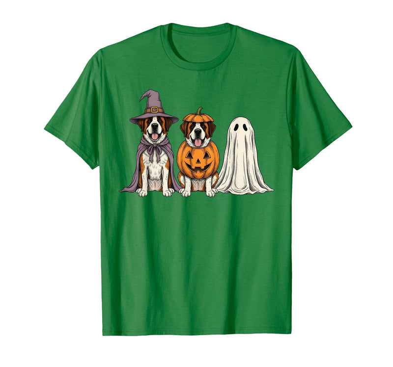 Funny Retro St. Bernard mom Halloween Witch Spooky Ghost Saint Bernard Pumpkin Halloween Dog Lover T-Shirt - Kelly Green