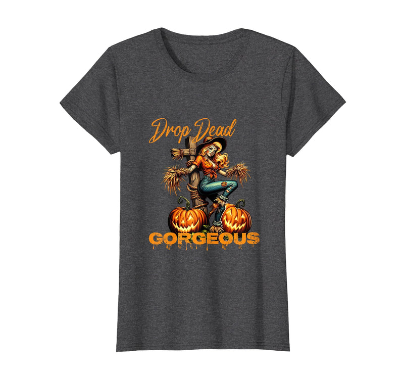 Evil Hot Wife Girlfriend Fiance Halloween Gift Tee Drop Dead Gorgeous Retro Vintage Pin-Up Scarecrow Halloween T-Shirt -