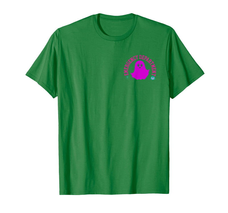 ER Nurse Halloween Pumpkin Emergency Department Spooky Emergency Department Ghost ER Nurse Halloween T-Shirt - Kelly Green