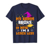 Funny Lunch Lady Halloween Costume My Broom Broke So Now I'm A Lunch Lady Halloween Cantine T-Shirt - Navy Blue
