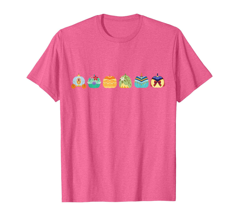 Disney Princess Pumpkins Fall Autumn Lineup of Princesses T-Shirt - Pink Heather