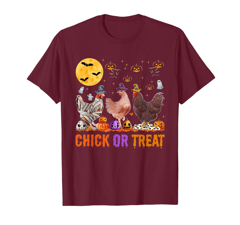 Autumn Pumpkin Chicken Halloween Chicken Farm Fall Halloween Chicken Pumpkin Chick Or Treat Spooky T-Shirt - Burgundy