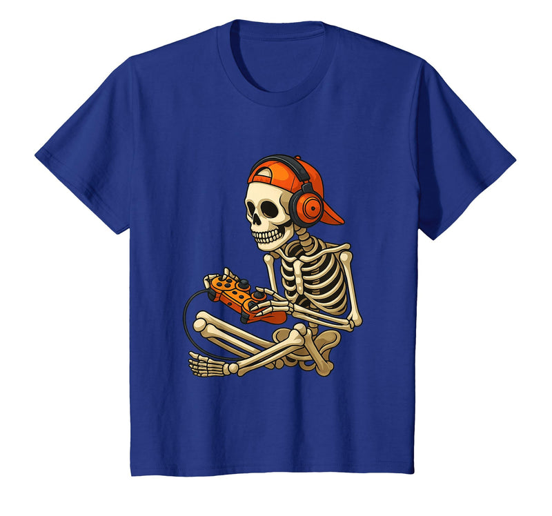 VibeKilla Video Game Halloween Skeleton Gamer Costume T-Shirt - Royal Blue