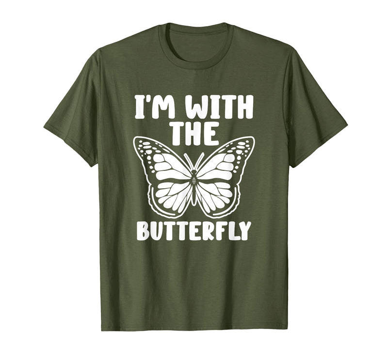 Im With Butterfly Halloween Costume Party Gift I'm with Butterfly Halloween Costume Matching Couples Party T-Shirt - Olive