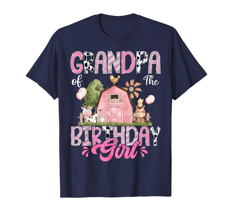Famer Pink Cow Birthday Matching Tees Grandpa of The Birthday Girl 1St Birthday Pink Cow Farm T-Shirt - Navy Blue
