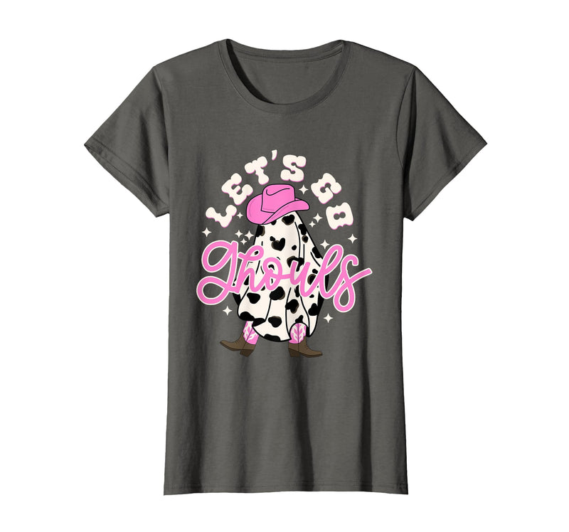 Let's Go Ghouls Cow Print Halloween Costumes Let's Go Ghouls Cowgirl Western Spooky Halloween Cute Retro T-Shirt - Asphalt