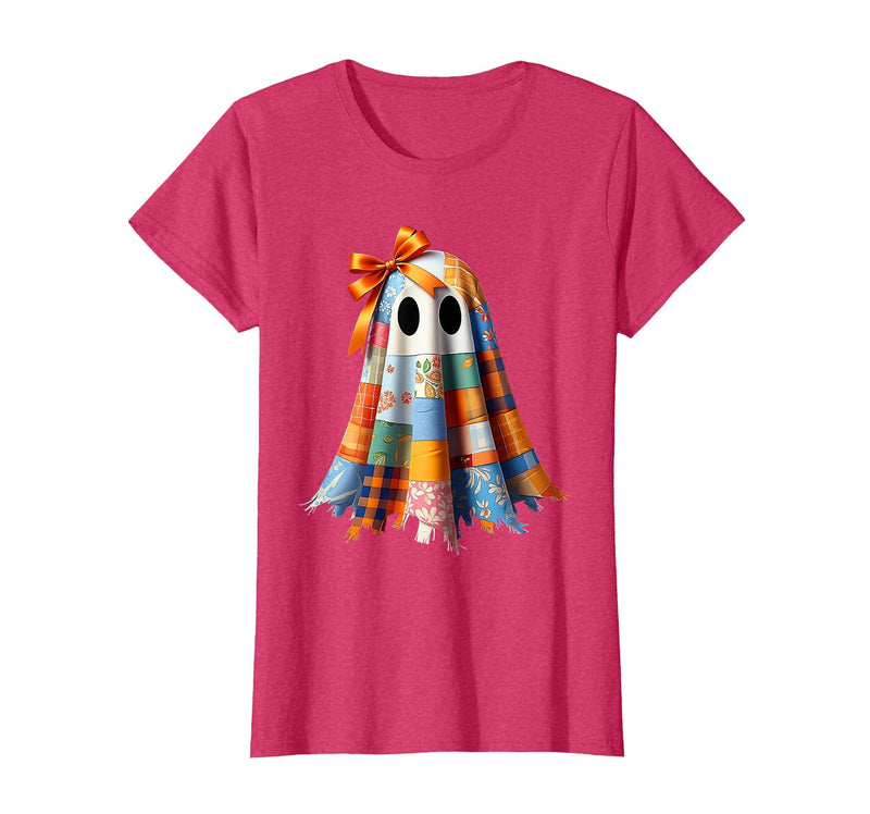 Patchwork Quilt Ghost Halloween Quilter Autumn Tee Patchwork Ghost Quilt Halloween Quilter Fall Autumn Bow Cute T-Shirt -