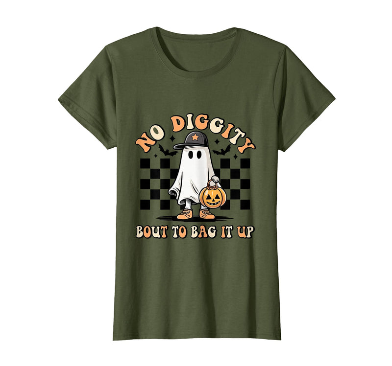 Halloween Pumkin Trick Or Treat Apparel No Diggity About to Bag It Up Trick Treat Candy Halloween T-Shirt - Olive Green
