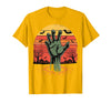 Creepy Undead Zombie Hand Retro Sunset Scary Zombie Hand Retro Sunset Halloween Horror Tee T-Shirt - Golden Yellow