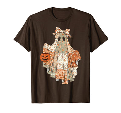 Floral Ghost Patchwork Halloween Autumn Aesthetic Vintage Floral Ghost Patchwork Cute Halloween T-Shirt