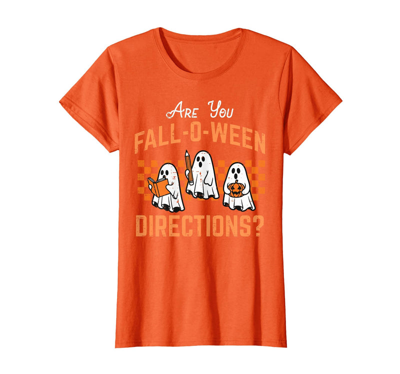 Halloween Shirts For Women Men Kids Boys Girls are You Falloween Directions Funny Halloween Teacher Teach T-Shirt - Orange