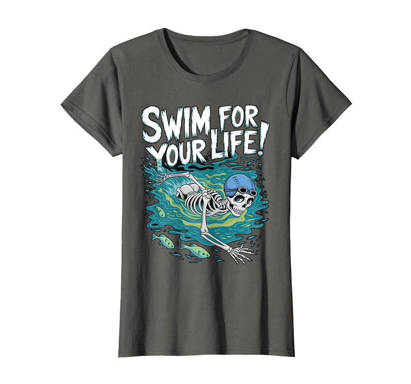 Swim Lover Halloween Custom Tee For Swimmers Kids Halloween Skeleton Swimming Swim for Your Life Swimmers Dad T-Shirt -