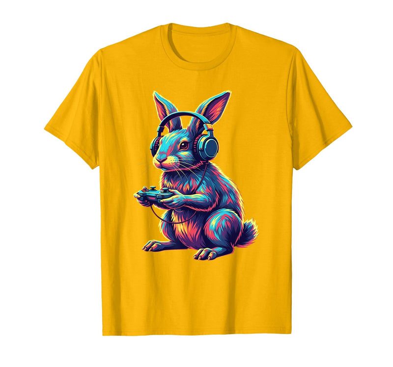 Rabbit Gaming Animal Video Games Funny Rabbit T-Shirt in Golden Yellow