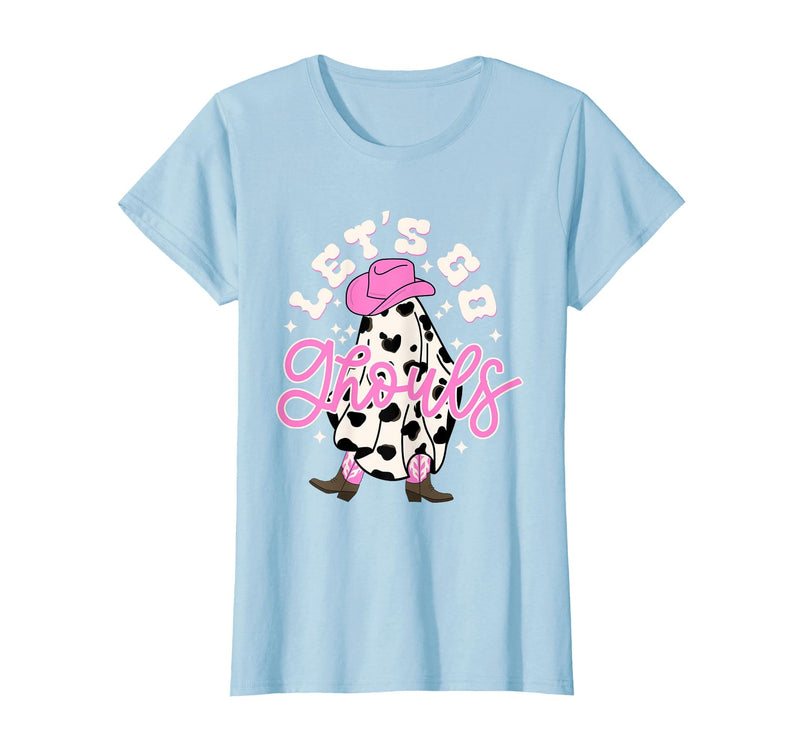 Let's Go Ghouls Cow Print Halloween Costumes Let's Go Ghouls Cowgirl Western Spooky Halloween Cute Retro T-Shirt - Baby Blue