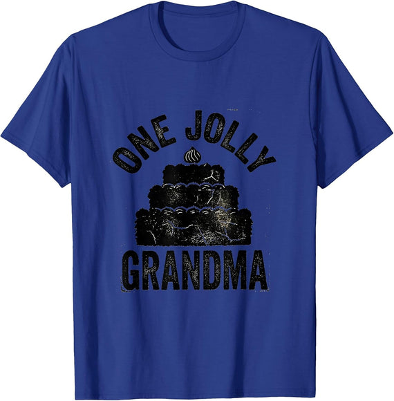 One Jolly Grandma Rubber Stamp First Birthday Family T-Shirt - Royal Blue