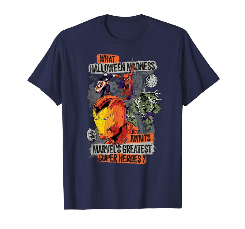 Marvel Halloween Madness Awaits the Greatest Super Heroes T-Shirt - Navy Blue