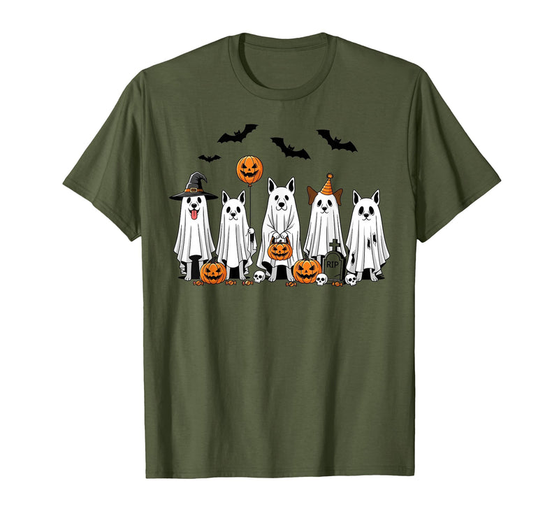 Spooky Dog Lovers Haunted Halloween Designs Halloween Ghost Dogs Pumpkin Candy Party Costume T-Shirt - Olive Green
