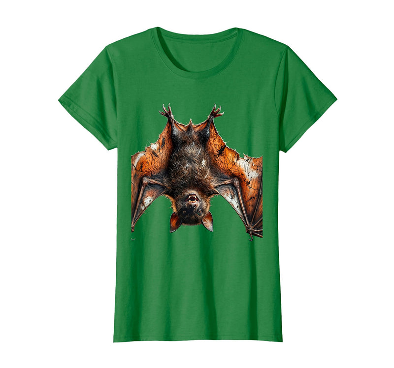 Mademark Grinning Bat Upside Down Rabies Humor Graphic T-Shirt - Kelly Green