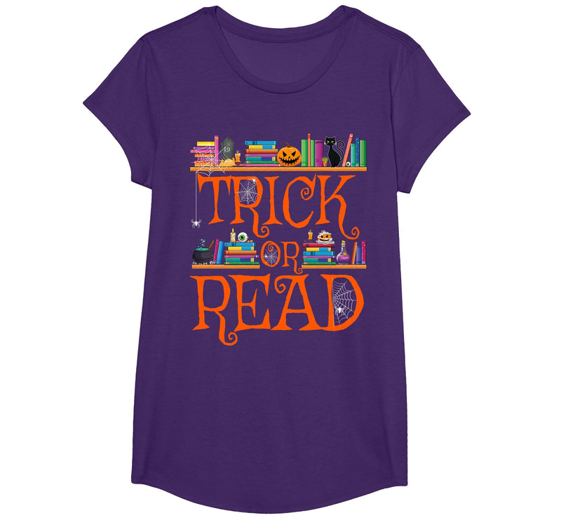 Trick or Read Funny Halloween Teacher Book Library Reading T-Shirt - Purple