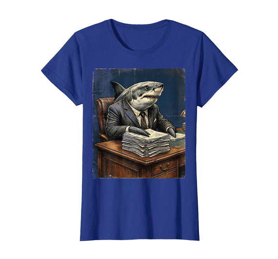 Mademark Shark In A Business Suit Office Funny Graphic T-Shirt - Royal Blue
