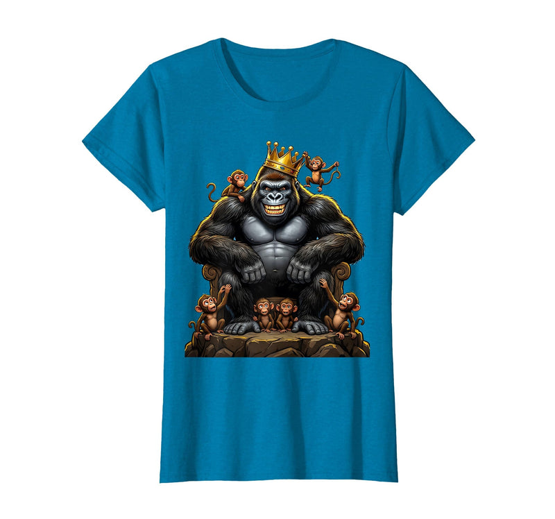 Mademark King Gorilla Dad Surrounded by Little Monkeys T-Shirt - Women - Sapphire Blue