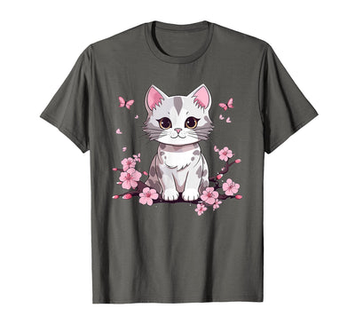 Cartoon Cat I Cute Kitten I Cat Owner Cute Cat with Cherry Blossoms I Kids Cat T-Shirt