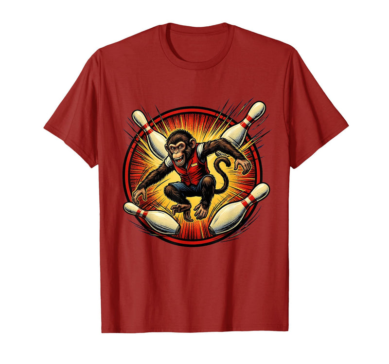 Mademark Pin Monkey Dodging Flying Pins Bowling Graphic T-Shirt - Men - Cranberry Red