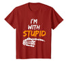 I'm With Stupid Shirts I'm with Stupid Skeleton Hand Pointing Right Funny Halloween T-Shirt - Cranberry Red