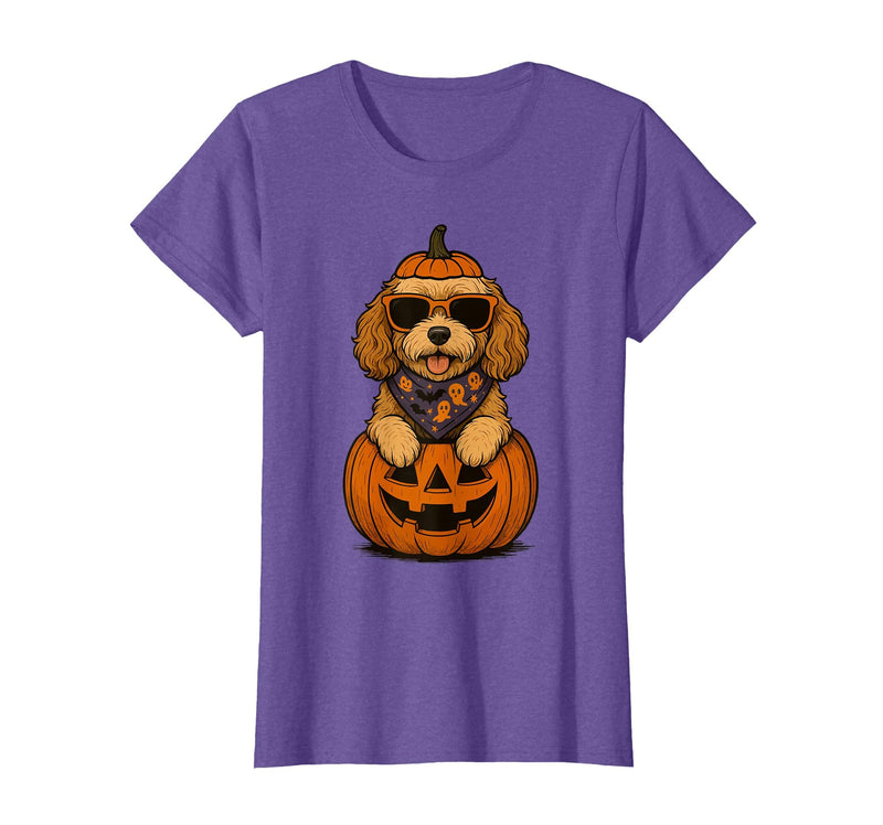 Funny Retro Maltipoo mom Halloween Spooky Cavapoo Pumpkin Halloween Doodle Dog Lover T-Shirt - Purple Heather