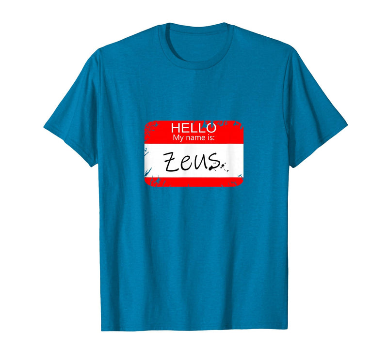 Hello My Name is Funny Halloween Costume Tees Hello My Name is Zeus Funny Halloween Greek Gods Tshirt T-Shirt - Sapphire Blue