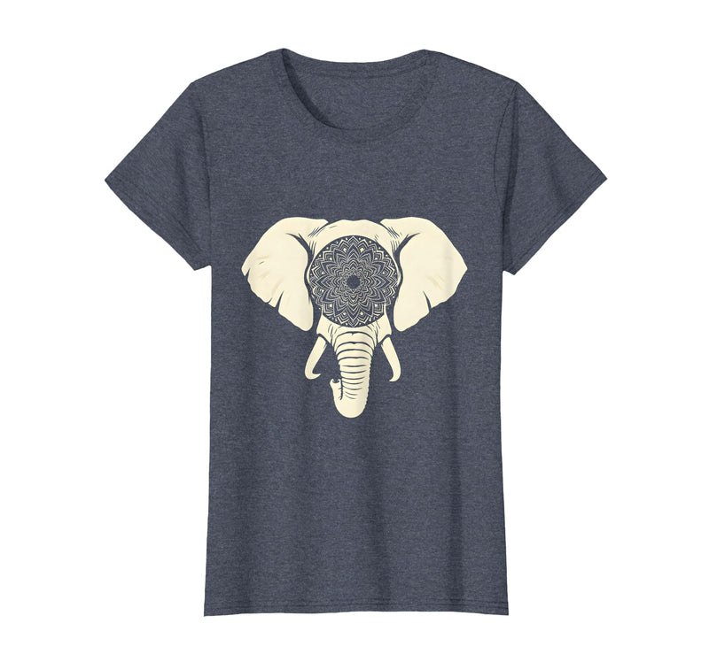 Mademark Elephant Head Ornate Mandala Illustration T-Shirt - Women - Heather Blue
