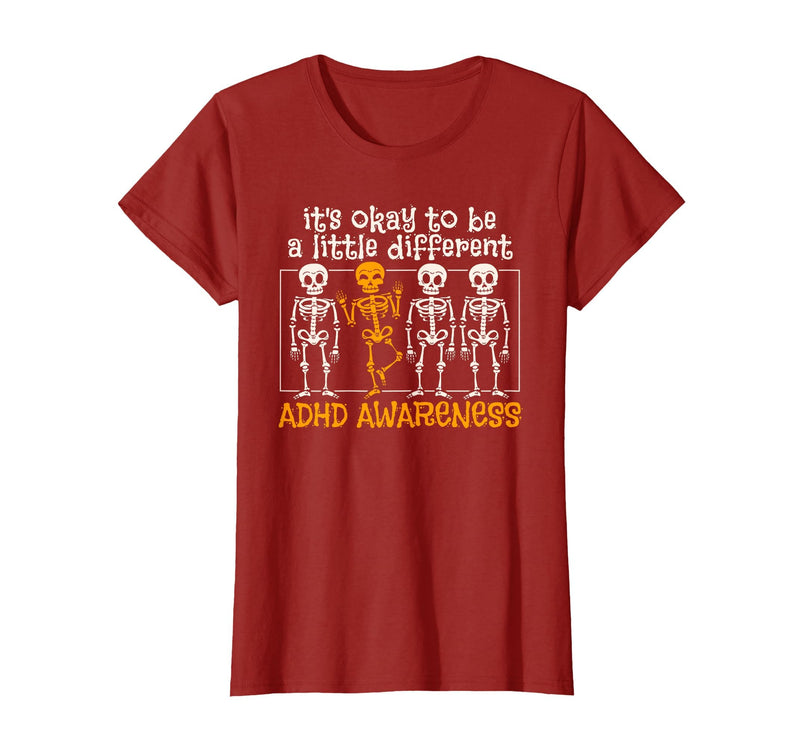 Orange Ribbon ADHD Awareness clothing Halloween Skeleton ADHD Awareness T-Shirt - Cranberry Red