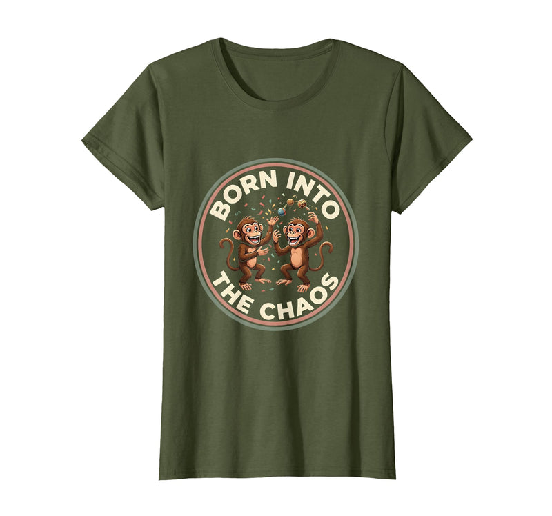 Mademark Born Into The Chaos Circus Monkey Design T-Shirt - Women - Olive Green