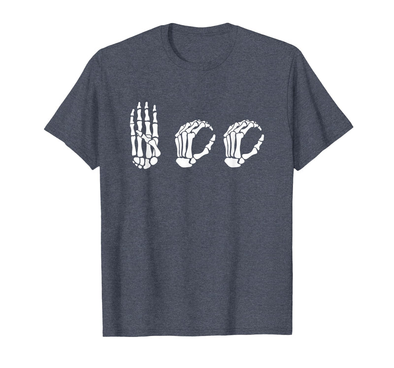 Deaf Halloween ASL Costume Boo Hands ASL Halloween Skeleton Hand American Sign Language Boo T-Shirt - Heather Blue