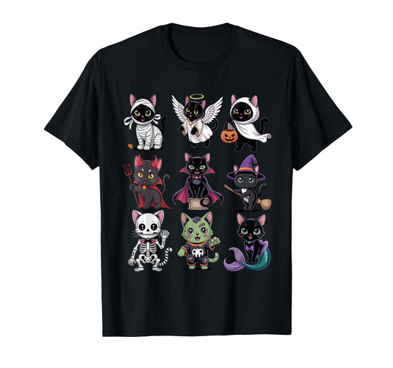 Halloween Cat Apparel Halloween Cat T-Shirt - Spooky Kittens Costume T-Shirt - Black