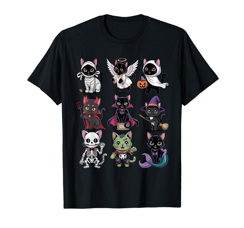Halloween Cat Apparel Halloween Cat T-Shirt - Spooky Kittens Costume T-Shirt - Black