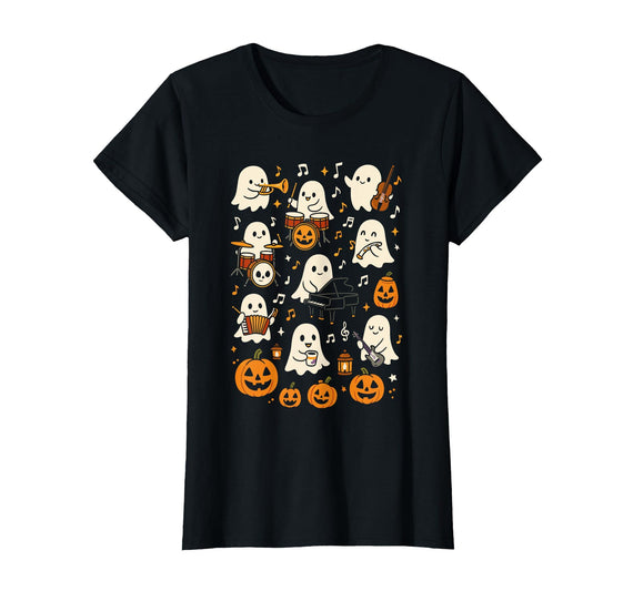 Halloween Music Classroom Must Haves Music Teacher Orchestra Shirt, Spooky Halloween Ghost Band T-Shirt - As Pictured