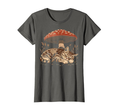 Tabby Cat Gray Cat Cottagecore Mushroom Cute Gifts Cute Tabby Cat Gray Cat Cottagecore Aesthetic Mushroom T-Shirt
