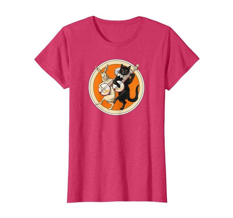 The Persnickety Owl Vintage Halloween Ephemera The Black Cat Magazine Halloween Cat Rabbit and Banjo T-Shirt - Red Heather