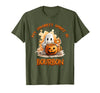 Boo Watercolor Pumpkin Cup Light Witch Hat Bottle Bourbon My Favorite Spirit is Bourbon Happy Halloween Boo T-Shirt - Olive