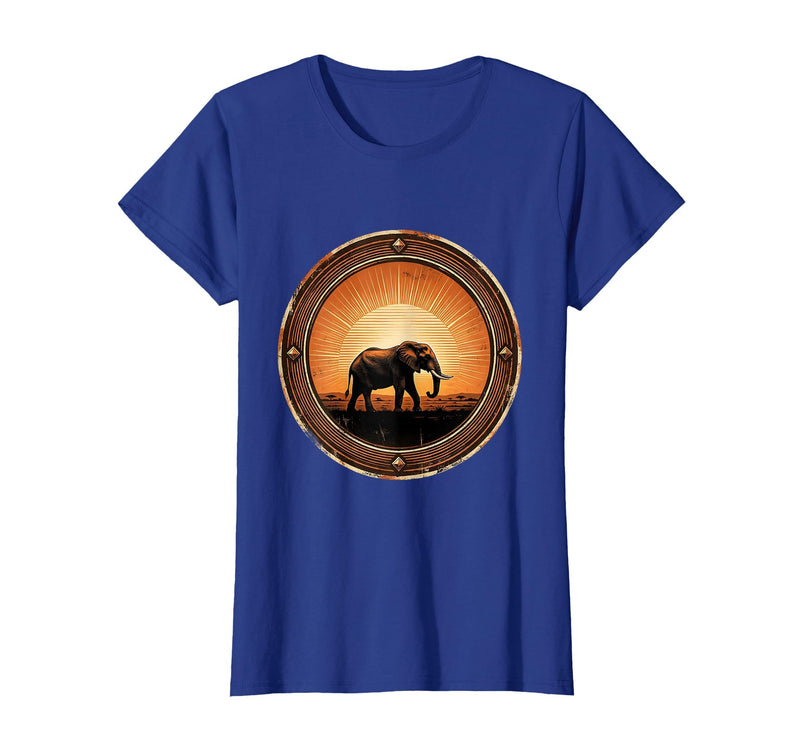 Mademark Elephant Silhouette Glowing Safari Sunset T-Shirt - Women - Royal Blue