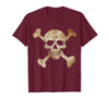 Halloween Designs. Pirate Flag Skull and Crossbones Skeleton Graphic Halloween T-Shirt - Burgundy