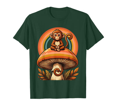 Monkey Perched on Giant Mushroom Illustration T-Shirt - Men