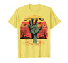 Creepy Undead Zombie Hand Retro Sunset Scary Zombie Hand Retro Sunset Halloween Horror Tee T-Shirt - Lemon Yellow