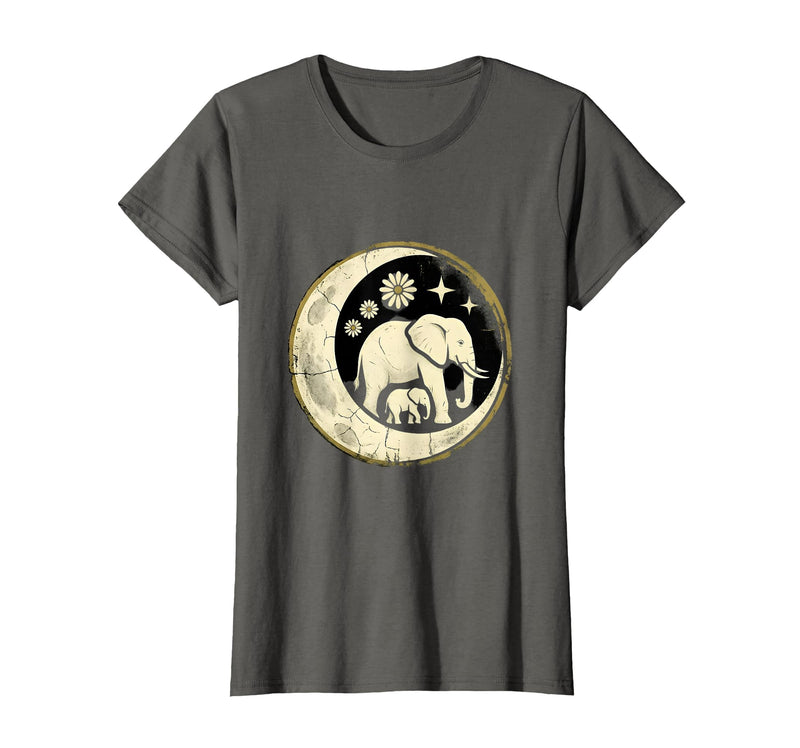 Mademark Mama and Baby Elephant Walking Together T-Shirt - Women - Asphalt Grey