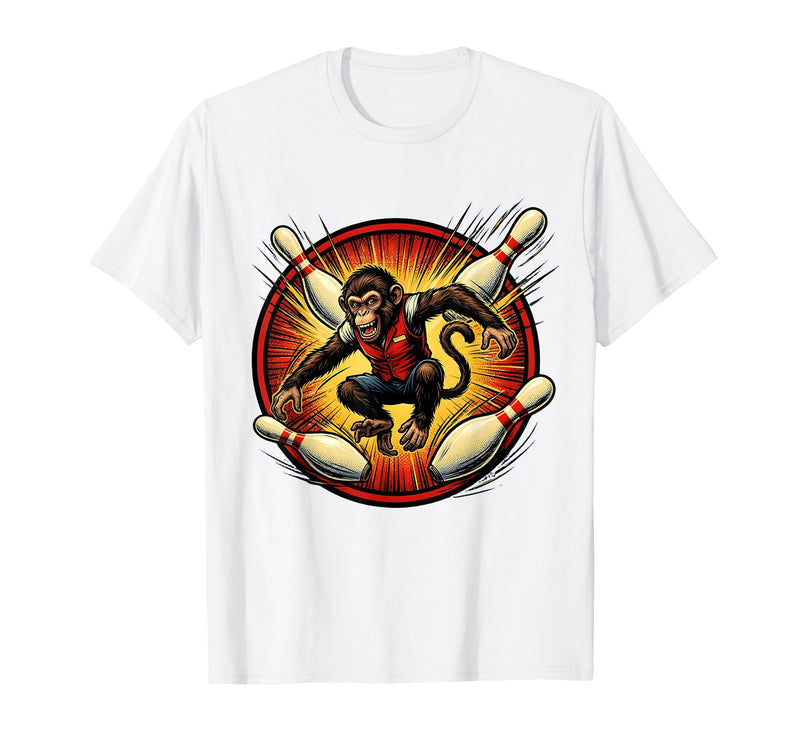Mademark Pin Monkey Dodging Flying Pins Bowling Graphic T-Shirt - Men - White