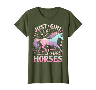 Funny Horse Lovers Just a Girl Who Loves Horses T-Shirt - Olive Green