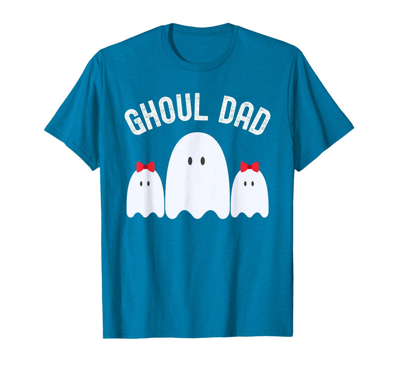 Ghoul Dad, Halloween Daddy Ghost Father of Two Ghost Girls T-Shirt - Sapphire Blue
