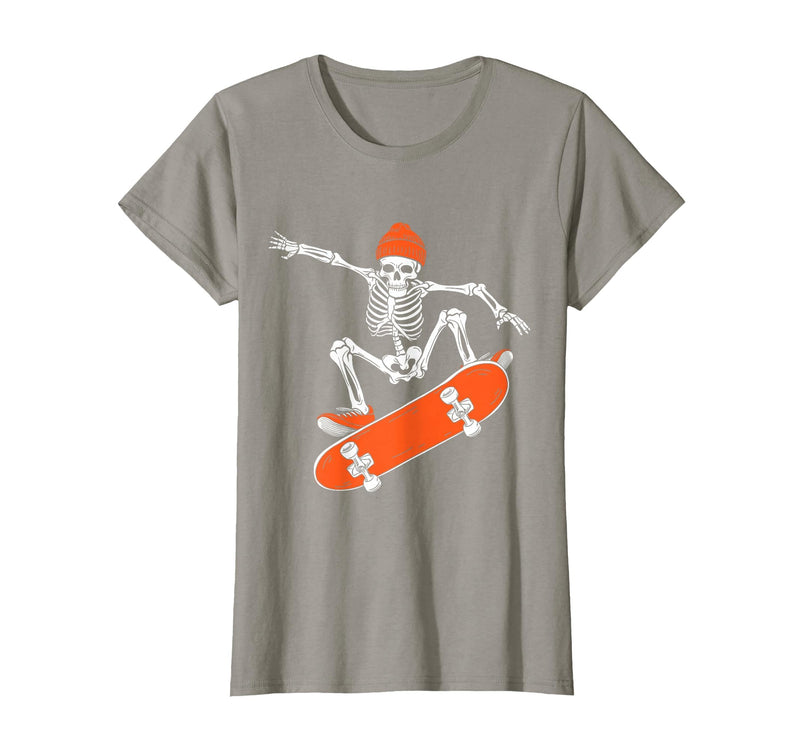 Funny Boys Kids Skeleton Skater Art Skateboarding Skeleton Riding Skateboard Halloween Skater T-Shirt - Slate Grey